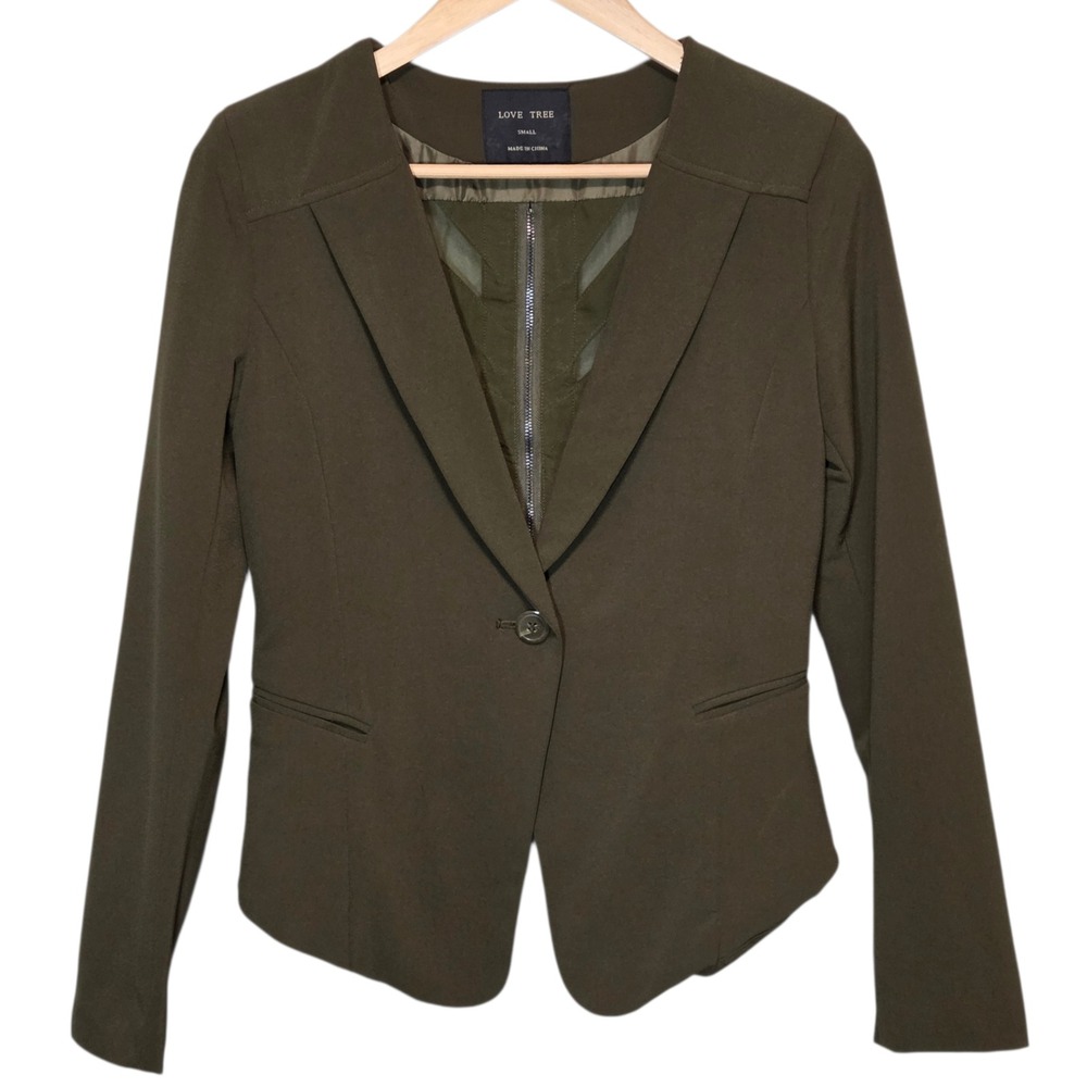 Love Tree Olive Green Fitted Blazer Women Small Office Career Minimalist